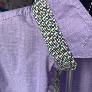 Robert Graham Men's L Button-Up Shirt Purple Lilac 100% Cotton Designer Casual